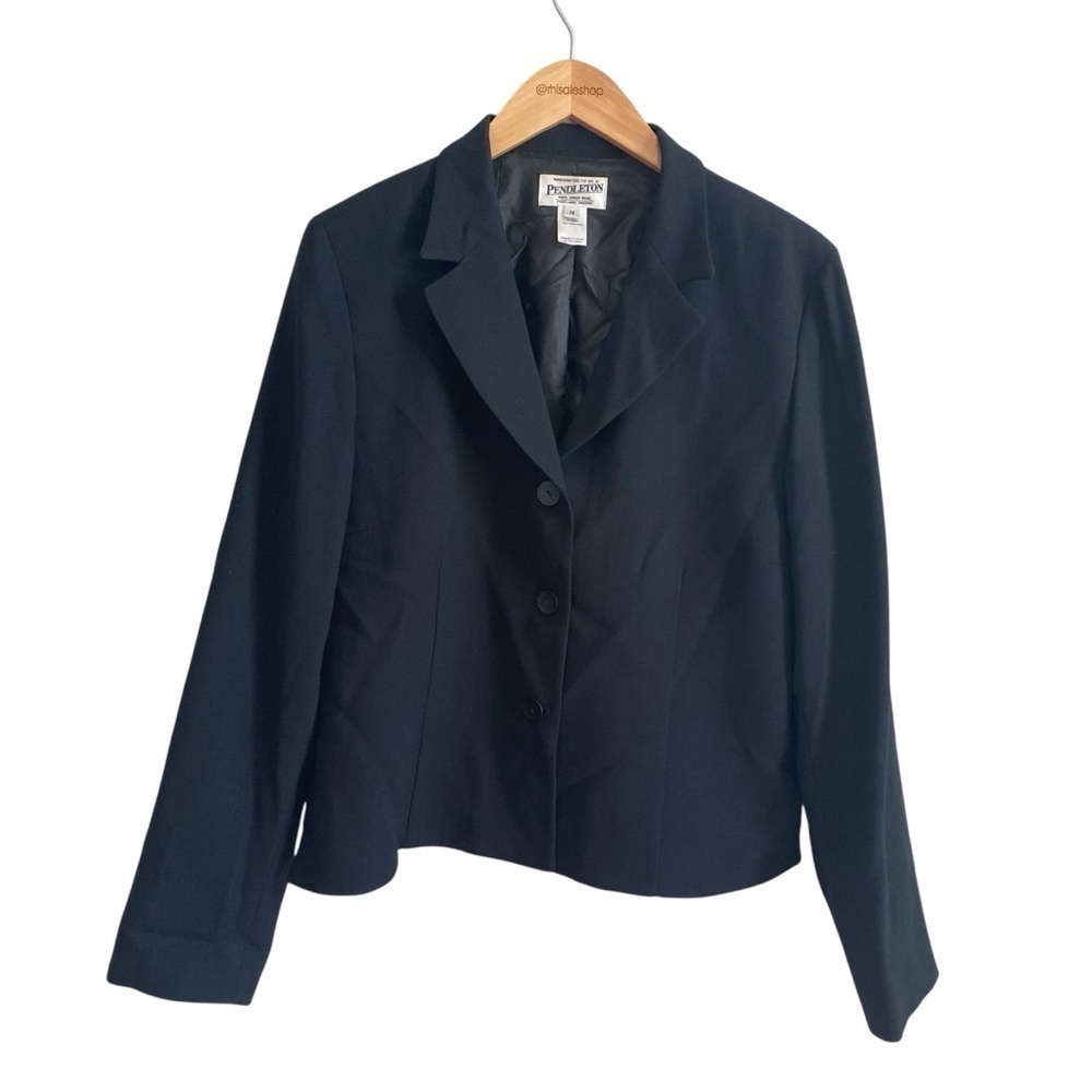 Pendleton Women's Vintage Black 100% Virgin Wool Three Button Blazer Jacket 14